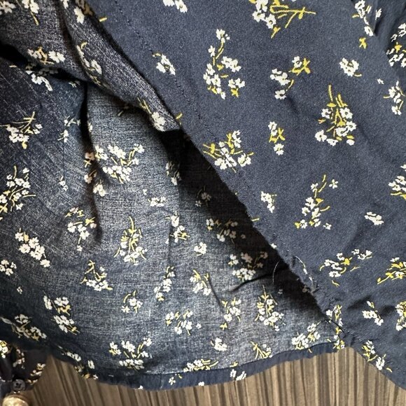 Old Navy Navy Yellow Ditsy Floral Peasant Blouse Large Boho Cottagecore - Picture 9 of 14